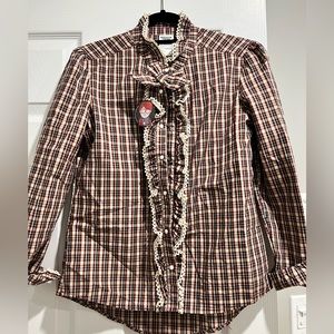 Stranger Things Spirit Halloween Barb Plaid Shirt Red Ruffle Button Up Women’s S